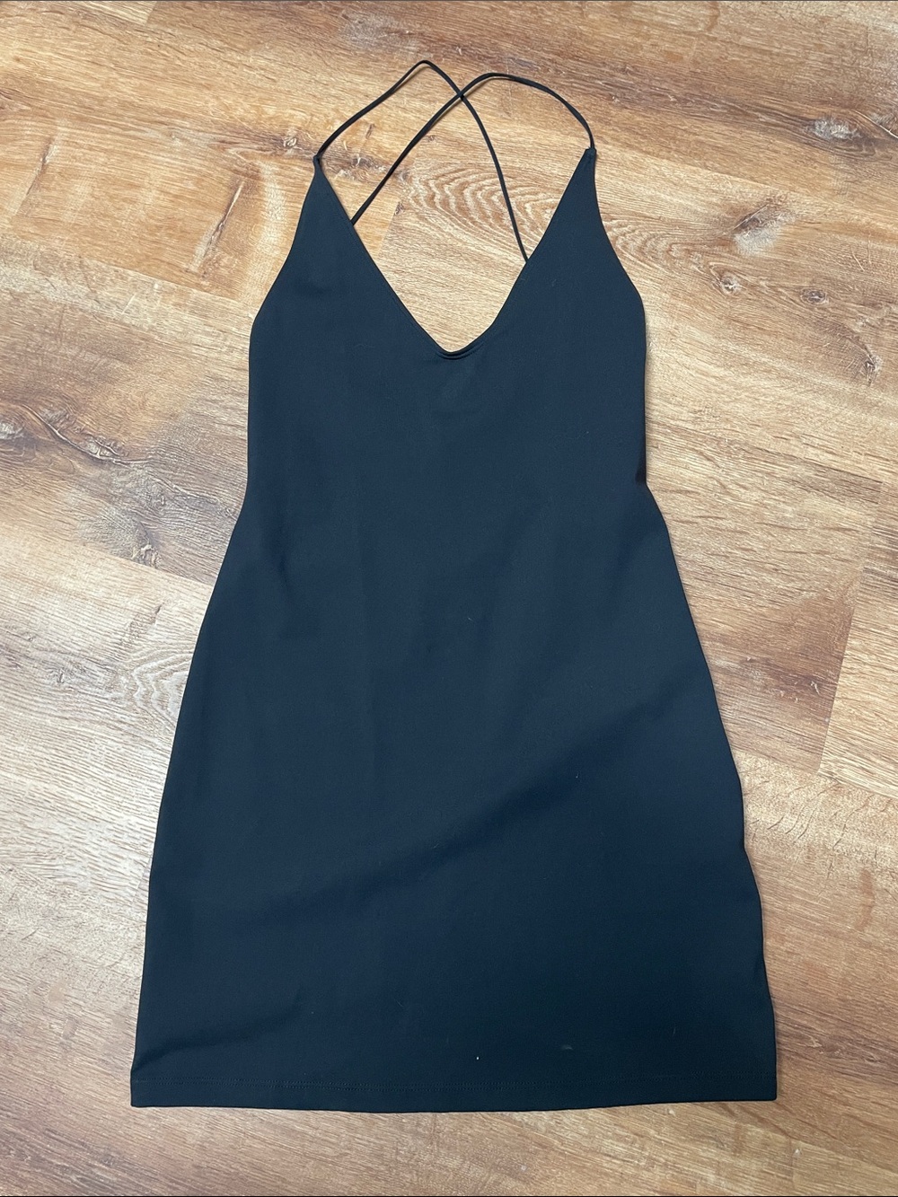 Free People Black Mini Slip Dress with Crisscross Straps